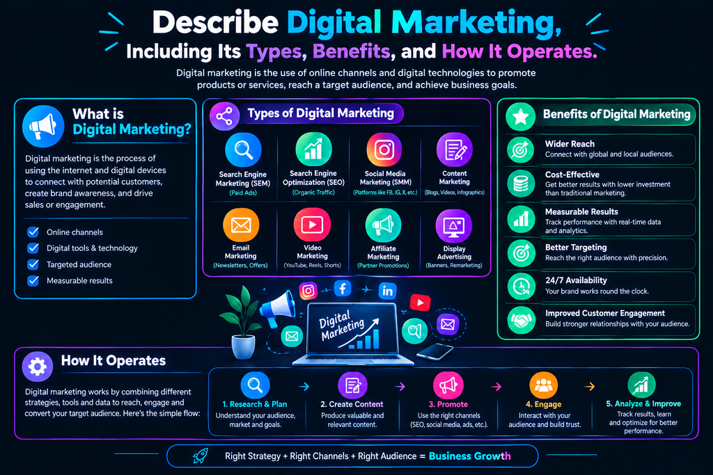 Describe digital marketing, including its types, benefits, and how it operates. chatgpt image sep 21, 2026, 07 42 22 pm